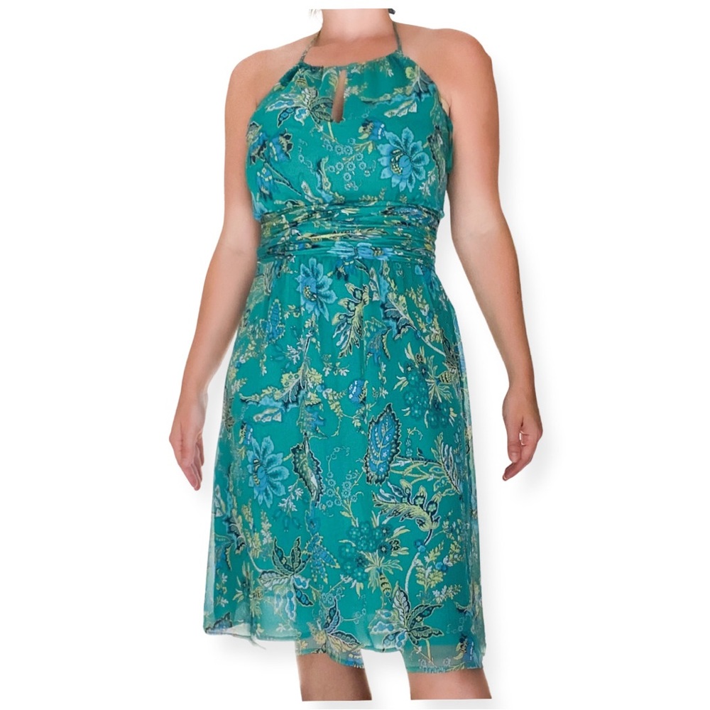 Anne Taylor Loft Blue and Green Floral Dress
